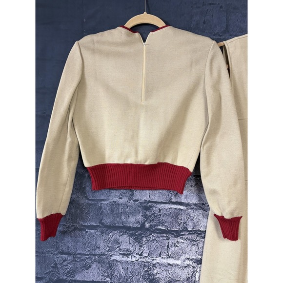 Vintage Bakalli 2pc Dress & Sweater Set Womens 10 Mod Geometric Red Beige - Picture 4 of 16